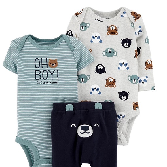 Carter’s Boy 3-piece Bear Bodysuits and pant set - Picture 1 of 3